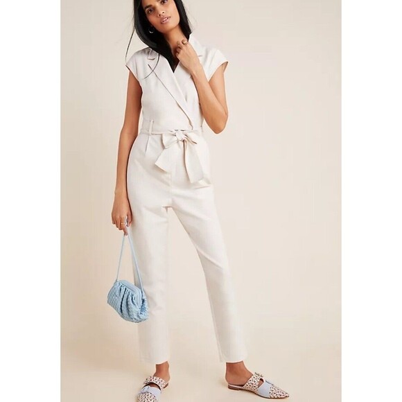 Anthropologie Pants - Anthropologie Eliza Utility Straight Leg Jumpsuit In Off White Size 0